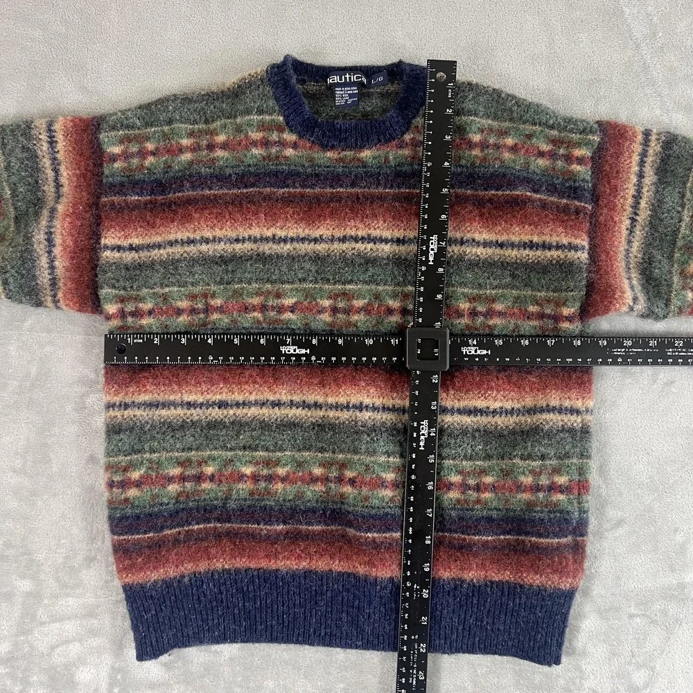 Vintage Nautica Sweater Mens Large Multicolor Wool Crewneck Knit Hong Kong 90s